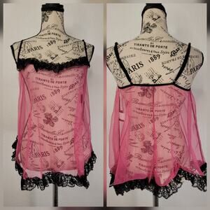 RISQUE Babydoll Tank Top One Size OS Sheer V Neck FLace Trim Coquette Fairy